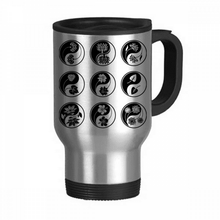 

Culture Yin-yang Flower Round Design Travel Mug Flip Lid Stainless Steel Cup Car Tumbler Thermos