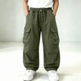 thumbnail image 2 of SGFCWSX Boys Cargo Pants, Wide Leg Elastic Drawstring Waist Baggy Trousers with Multi Pockets for Outdoor Streetwear Army Green Size 5T, 2 of 8