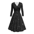 thumbnail image 4 of DHFJKG Sparkly Sequin Party Dress For Women Mid Length Deep V Neck Long Sleeve Clubwear Ruched Waist Flowy Versatile Dresses, 4 of 5