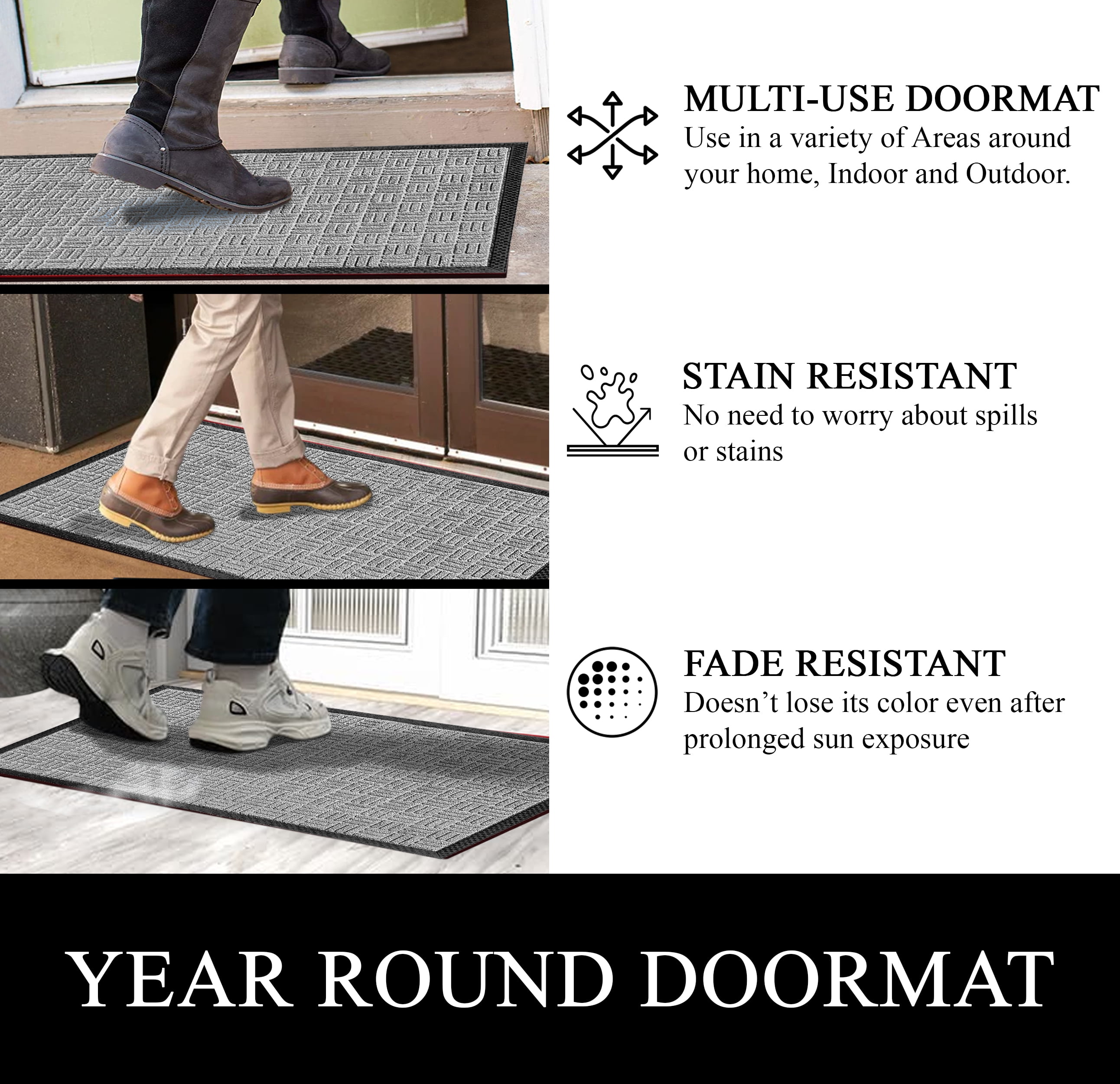 A1HC Indoor Outdoor Mat, Front and Back Entrance Welcome Mats, Front Door Patio Mats 47X71 Inches, Non-Slip Easy Clean Entrance Washable Large Size Doormats, Light Grey