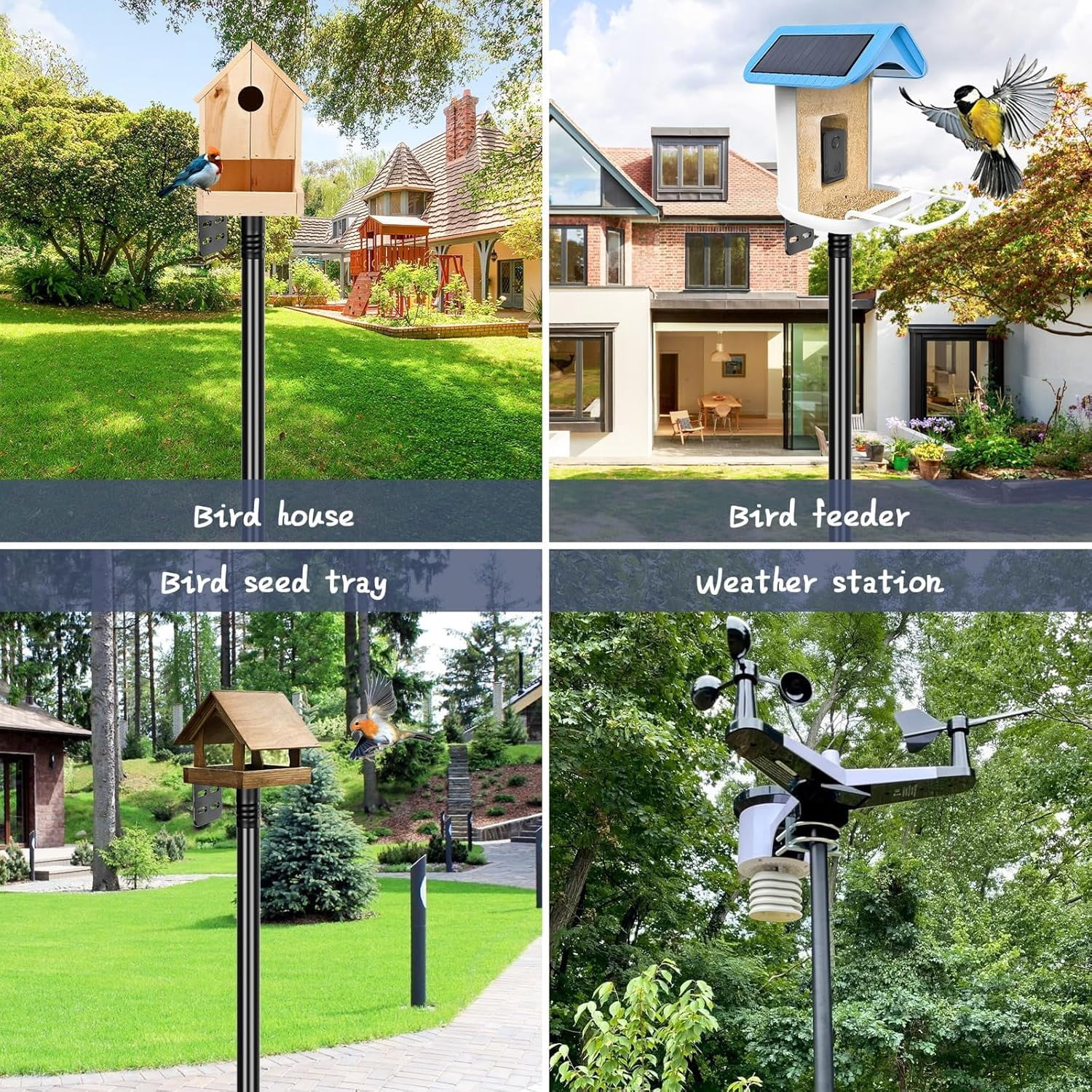 Smart Bird Feeder Pole 1-Inch Dia 2 Pack 79 Inch Bluebird House Pole for Outdoors Weather Station Heavy Duty Metal Mounting Kit Adjustable Bird Feeder Stand Black