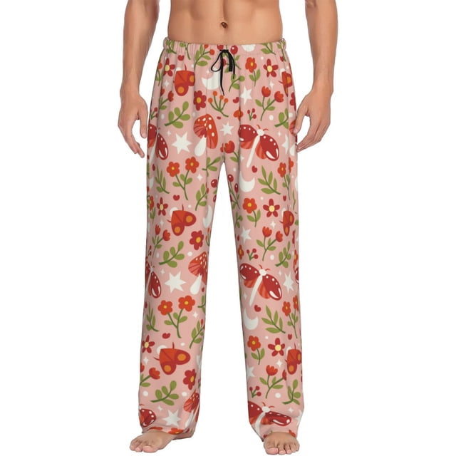 Fotbe Dragonfly Mushroom Pantalones de Pijama para Hombre, Pantalones de Dormir, Pantalones de Casa con Cintura Ajustable y Bolsillos-X-Large