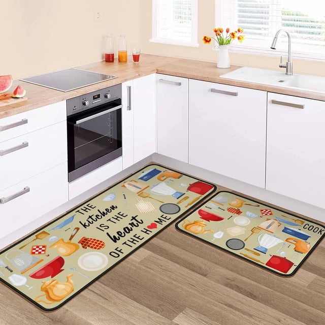 2Pcs Kitchen Floor Mat Resistant Set Kitchen Floor Mats for Kitchen Non Slip Waterproof Standing Kitchen Runner Mats 17\u201dx24\u201d+17\u201dx48\u201d