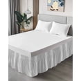 thumbnail image 4 of Grey Striped Wrap Around Bed Skirts for Queen Bed 16" Drop,Bed Skirt with Adjustable Elastic Belt Dust Ruffle Bed Valance for Bedroom Hotel Luxurious White Stripes Modern Abstract Art Bed Frame Cover, 4 of 7