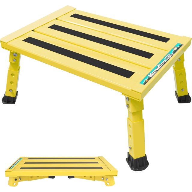 Large Platform RV Steps Level Adjustable Height Aluminum Folding Step Stool Light Folding skidding RV Step Supports Up to lb ()
