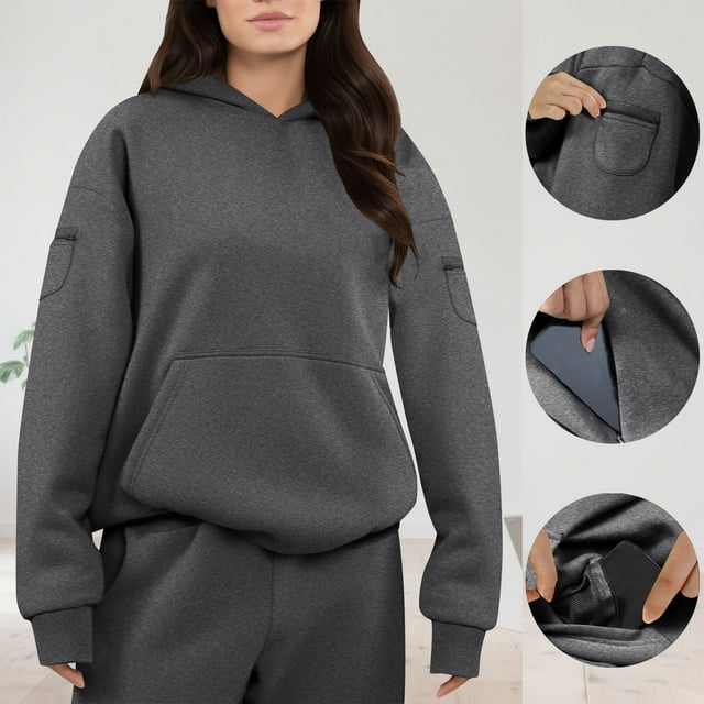 BLCHUNen Chandail à Capuche pour Femmes avec Multi-Poches Décontracté Automne Sport Manches Longues