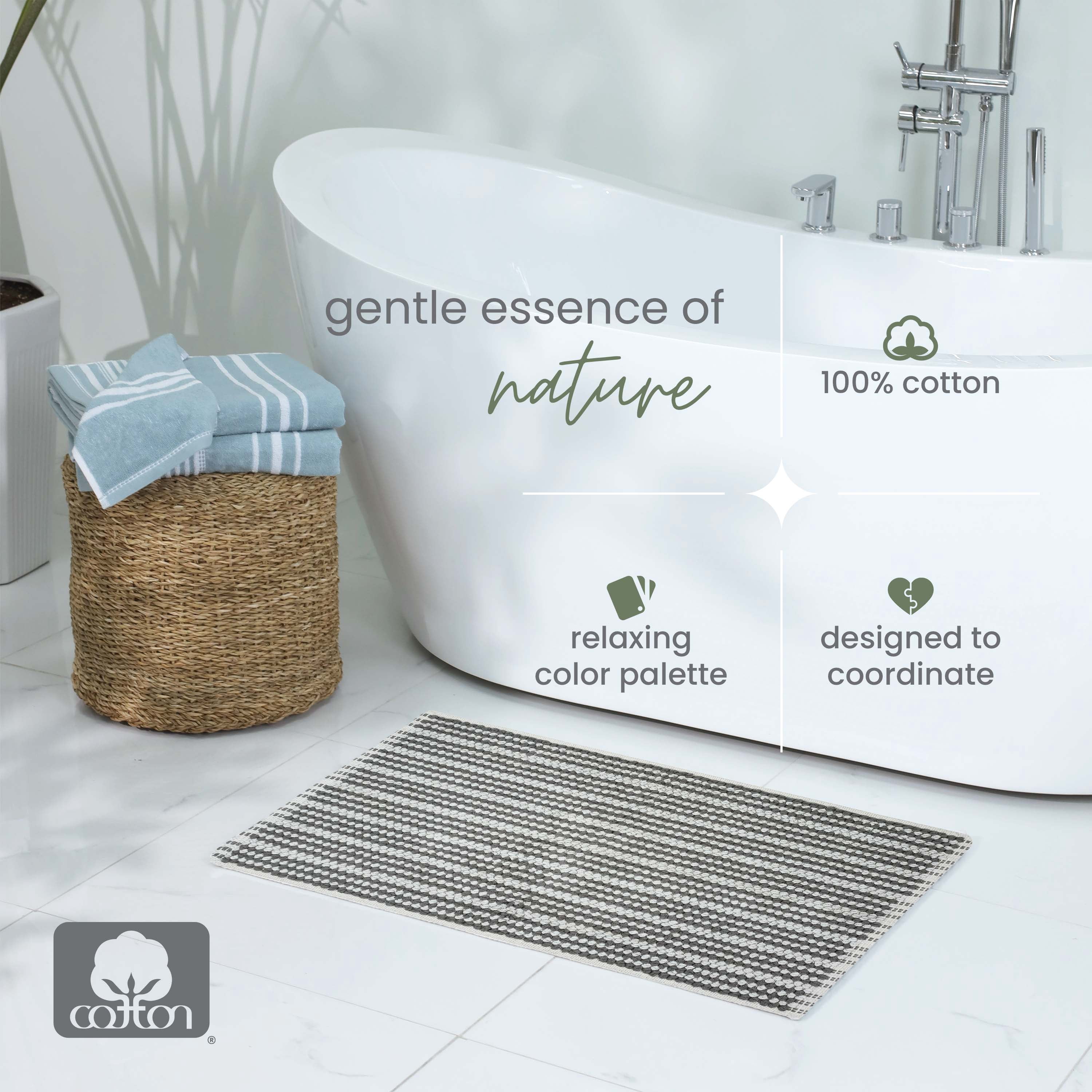 Martex Restore Stripe Cotton Bath Rug, 20" x 32", Charcoal