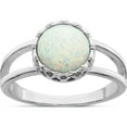 thumbnail image 1 of Sterling Silver Rhodium-Plated Round White Created Opal Inlay Ring (Size 6) Made In China qr7333-6, 1 of 5