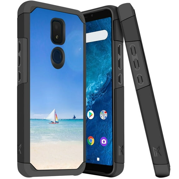 ANJ  Dual Layer Shockproof Hybrid Case   [Tempered Glass] Cover for Cricket Icon 3, Splendor, AT&T Motivate 2 - Ocean Sailing