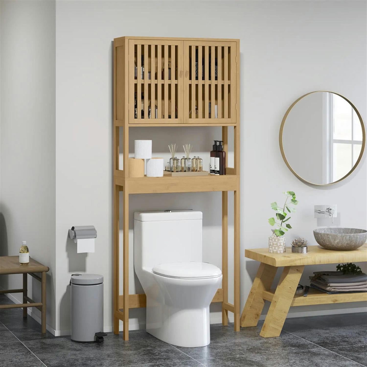 Demi Bonn 67" Bamboo Over The Toilet Storage Cabinet with Adjustable Shelves, Bathroom Shelf Over Toilet Rack, Bathroom Storage Cabinet Organizer, Brown