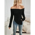 thumbnail image 5 of Womens Cute Bow-Knot Off Shoulder Knitted Sweater Shirt Tops Side Slit Pullover Trendy Y2k Aesthetic Clothes Black XL, 5 of 8
