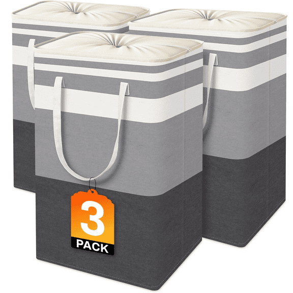 3-Pack Large Laundry Hamper, Waterproof, Freestanding Hamper
, Laundry Organizer,Collapsible Tall Clothes Hamper with Drawstring Closure and Handles for Clothes Toys in the Dorm and Family , 75L