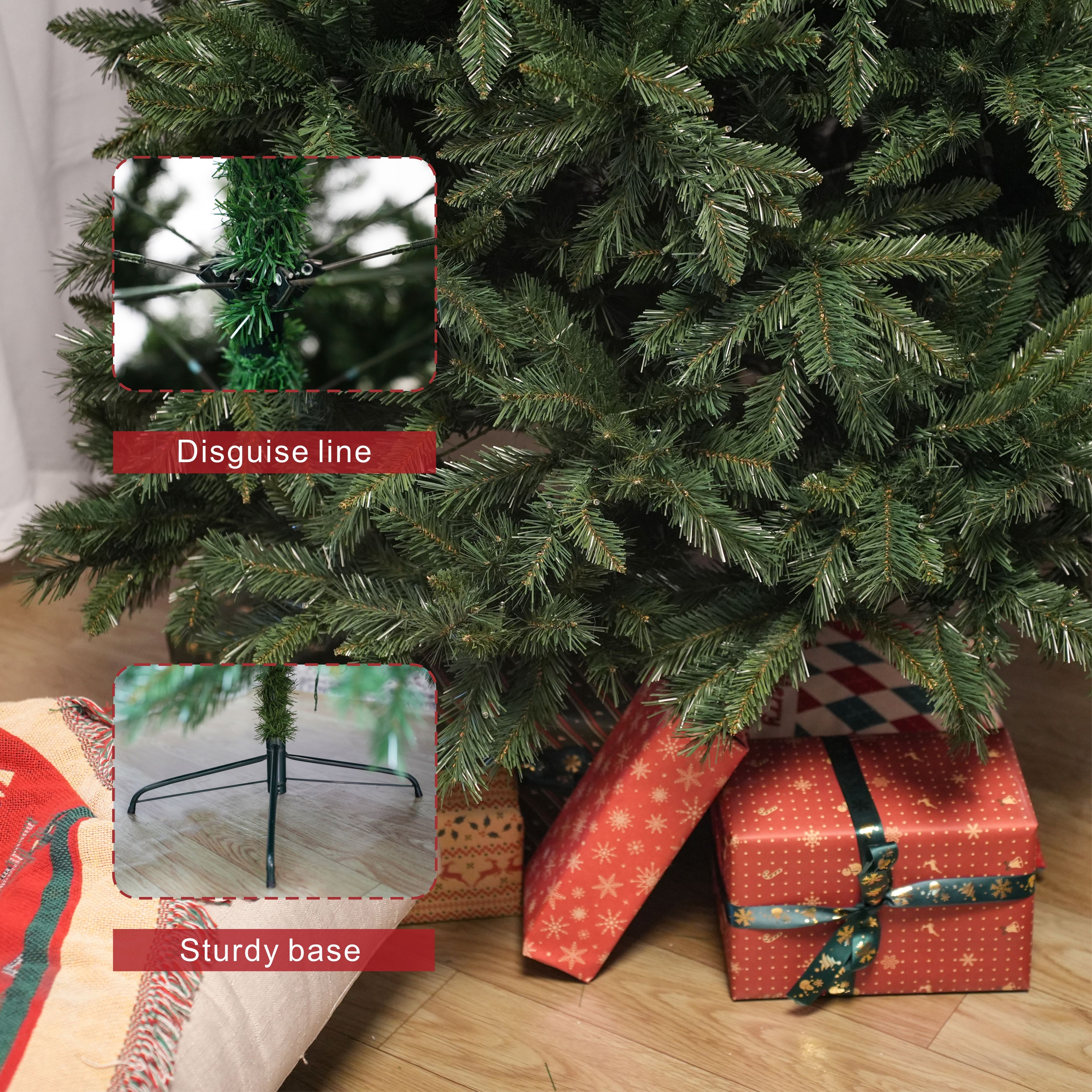7FT Classic Christmas Tree with 1906 Branch Tips, Flame-Retardant PVC, Environmentally Friendly Artificial