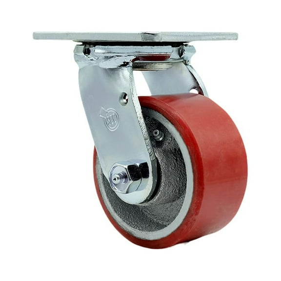 4 Inch Red Poly on Cast Iron Wheel Swivel Caster with Ball Bearing SCC
