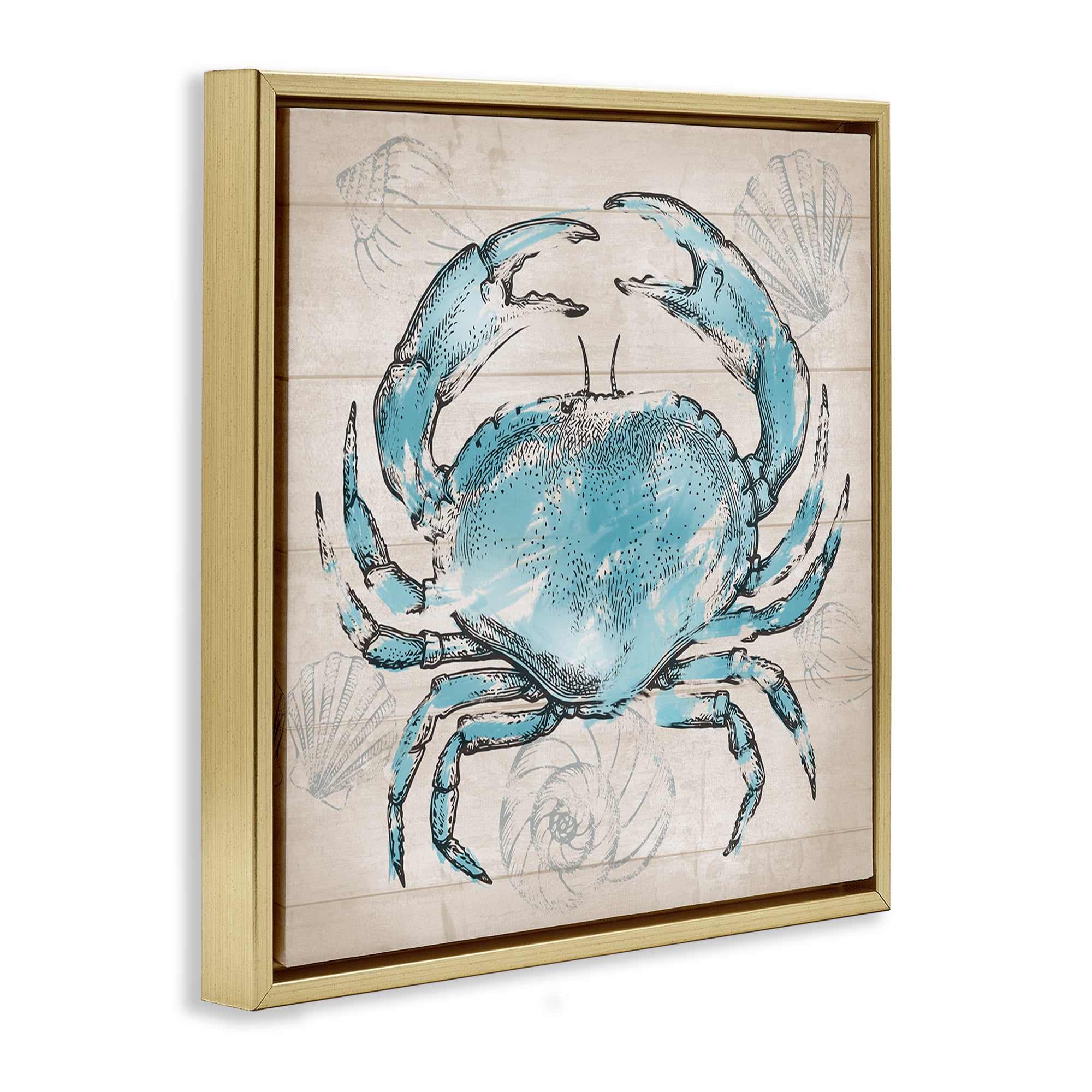 Stupell Industries Vintage Drawn Crab Animals Painting Gold Floater Framed Canvas Art Print Wall Art, 25 x 25