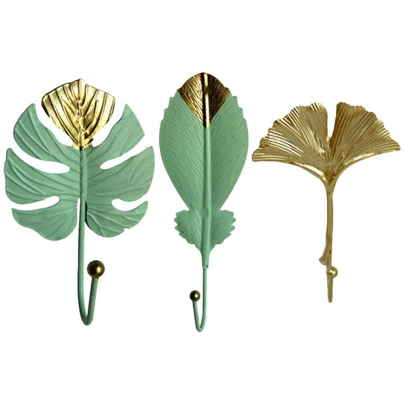 Raindrops 3-Piece Decorative Wall Hooks Set Leaf Shape Lightweight Practical Bag Hangers for Home and Office