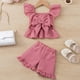 thumbnail image 4 of Conjunto de camiseta sin mangas con cuello redondo para niña, vestido sin mangas con botones finos para niña, falda francesa ceñida con cintura fruncida y volantes, conjunto de poliéster para niña, 4 of 8