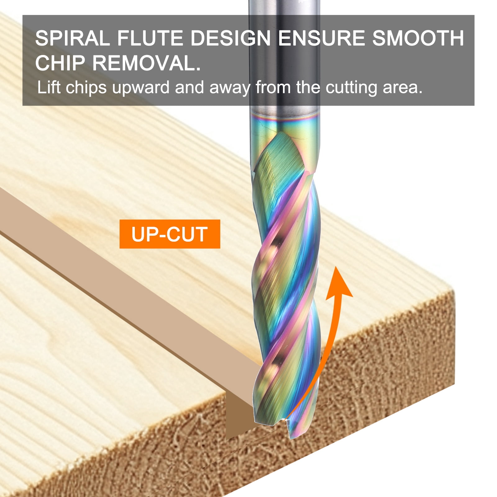 Uxcell Spiral Router Bit 1/2" x 2" x 1/2" x 4" 3 Flutes Solid Carbide Diamond-Like Carbon Coated CNC End Mill Bit