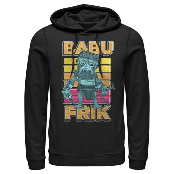 Men's Star Wars: The Rise of Skywalker Babu Frik Pop Art Portrait  Pull Over Hoodie Black X Large