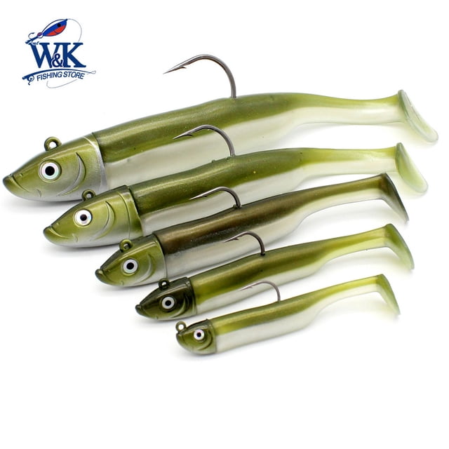 Kit de Leurres de Pêche en Bars de Mer à 6cm 7.5cm 9cm 11.5cm 14.5cm Leurre Souple avec Types de Jig Head Inshore Jigging Appât Souple 75mm SLK Nature Vert/https://ae01.alicdn.com/kf/Se00d5cae94db417989a0da2141