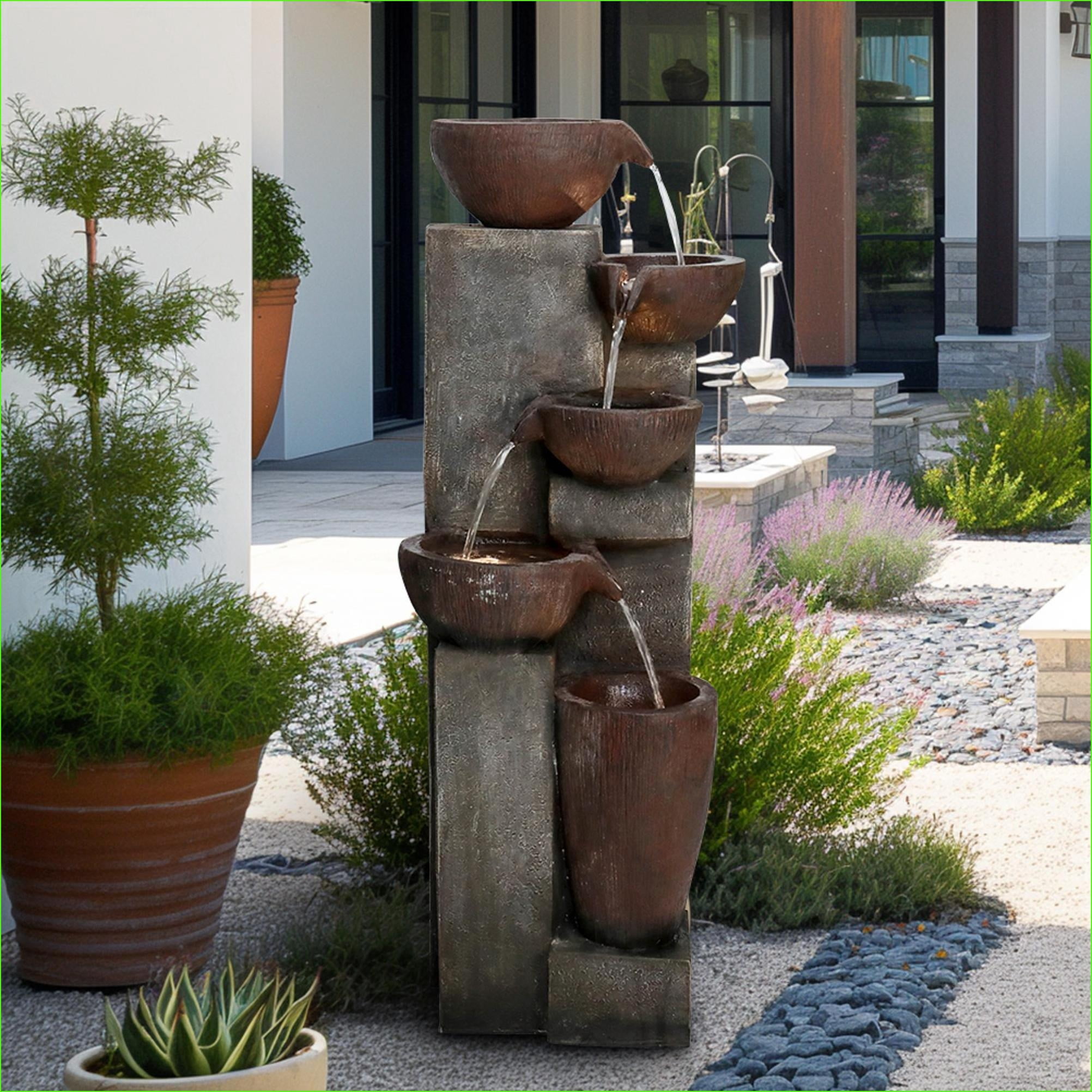 Fountains 39.7 Inch Modern 5-Tier Outdoor Water Fountain for Garden Patio, with LED Lights | Resin | Tiered Fountain