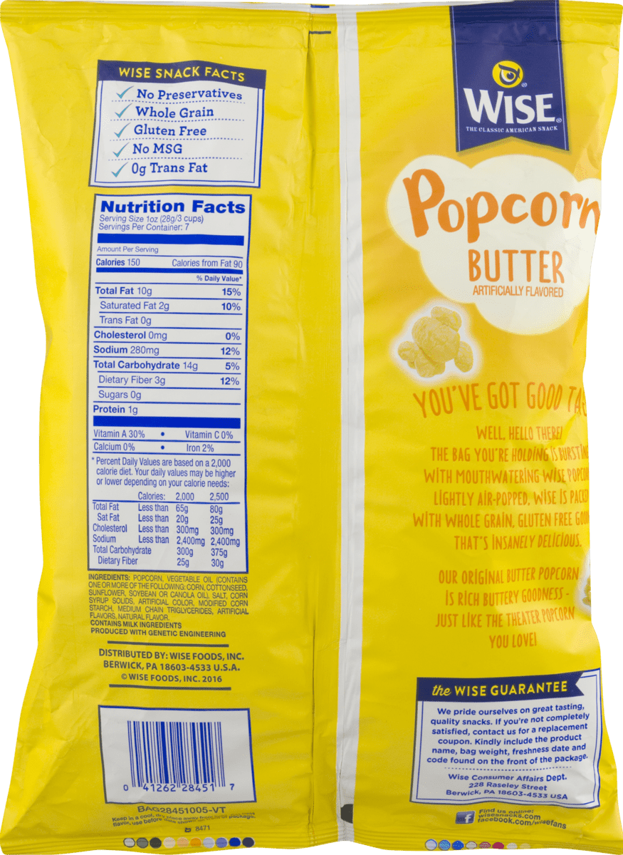 Wise Foods Air Popped Butter Popcorn 6 oz. Bag (6 Bags)