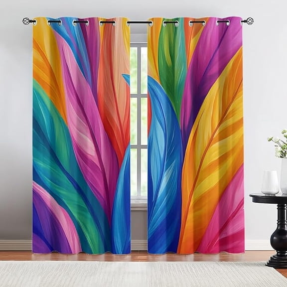 Feather Curtains, Colorful Feathers Blackout Curtains, Abstract Art Window Curtain for Living Room Bedroom Grommet Drapes 53"W x 96"L (Pack of 2)