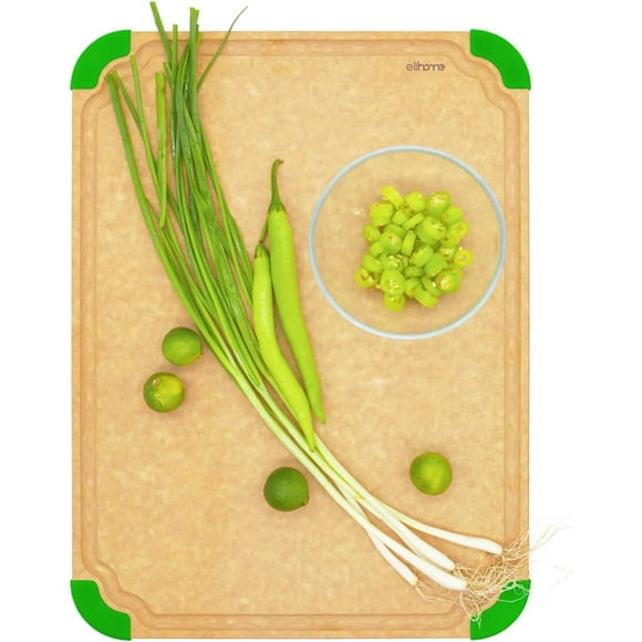 Elihome Série Premium Planche à Découper en Fibre de Bois Lavable au Lave-Vaisselle pour Cuisine, Icône Alimentaire, Rainures à Jus, Pieds Antidérapants, Fabriqué aux États-Unis, Très Grand 19 x 14 x 1/4