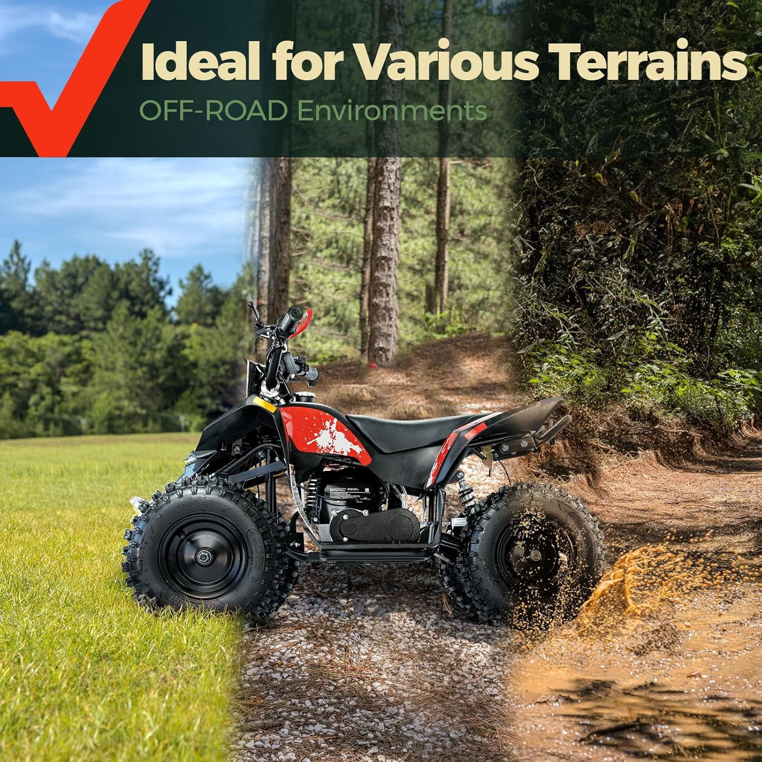 FRP 40cc Gas Powered Off-Road Bike, 4-Stroke Engine, Up to 15 MPH, Ages 13+, Adjustable Speed Control, Front & Rear Disc Brakes, Pull Start