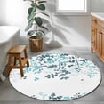 thumbnail image 3 of Round Area Rugs Collection 4 Ft, Teal Blue Leaves Non-Slip Residential Carpet, Summer Botanical Indoor Crawling Mats Runner Rugs for Living Room/Dining Room/Bedroom, 3 of 8
