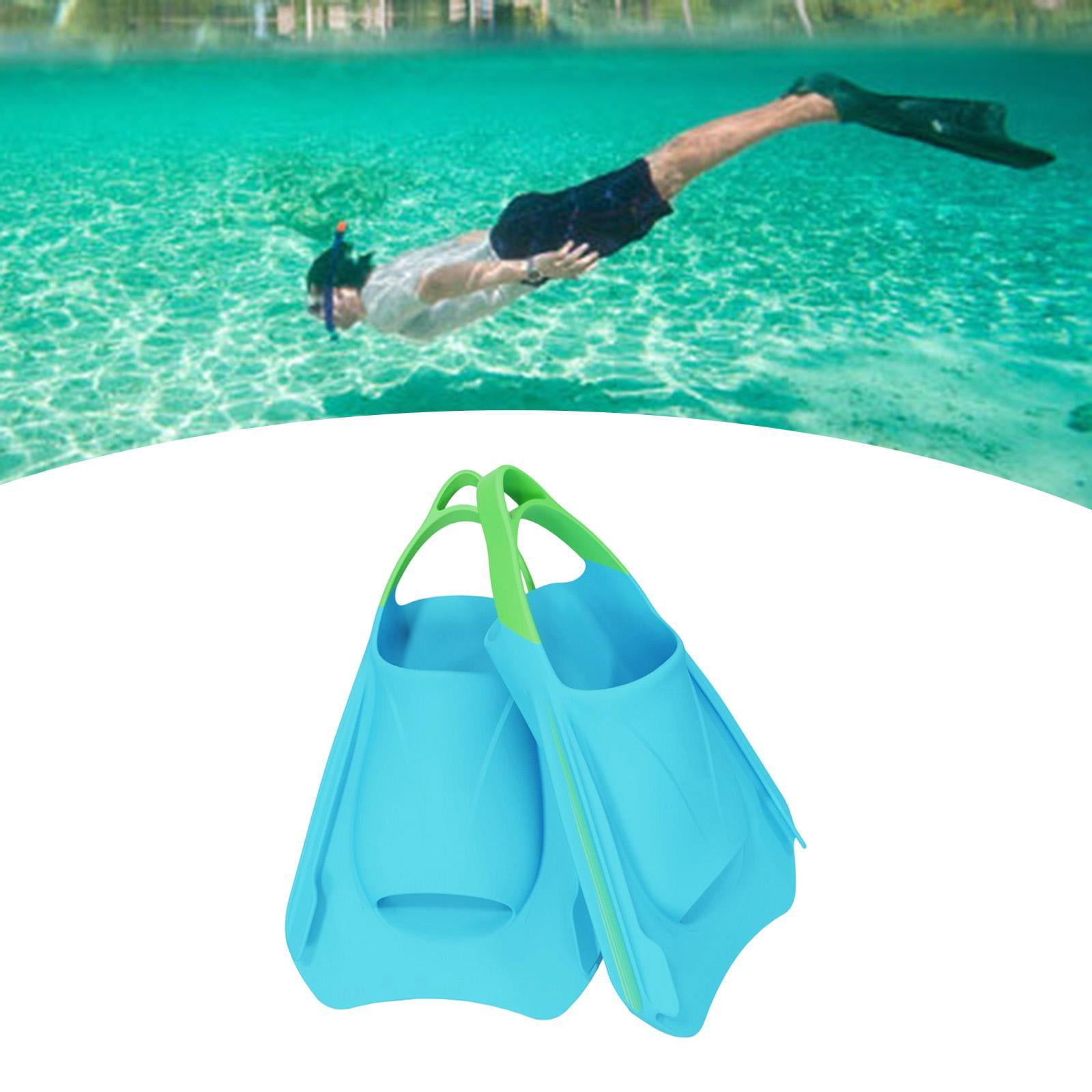 DimyFew 2Pcs Short Flippers Practice Summer Beach Swimming Travel Swim Training Fins S Blue
