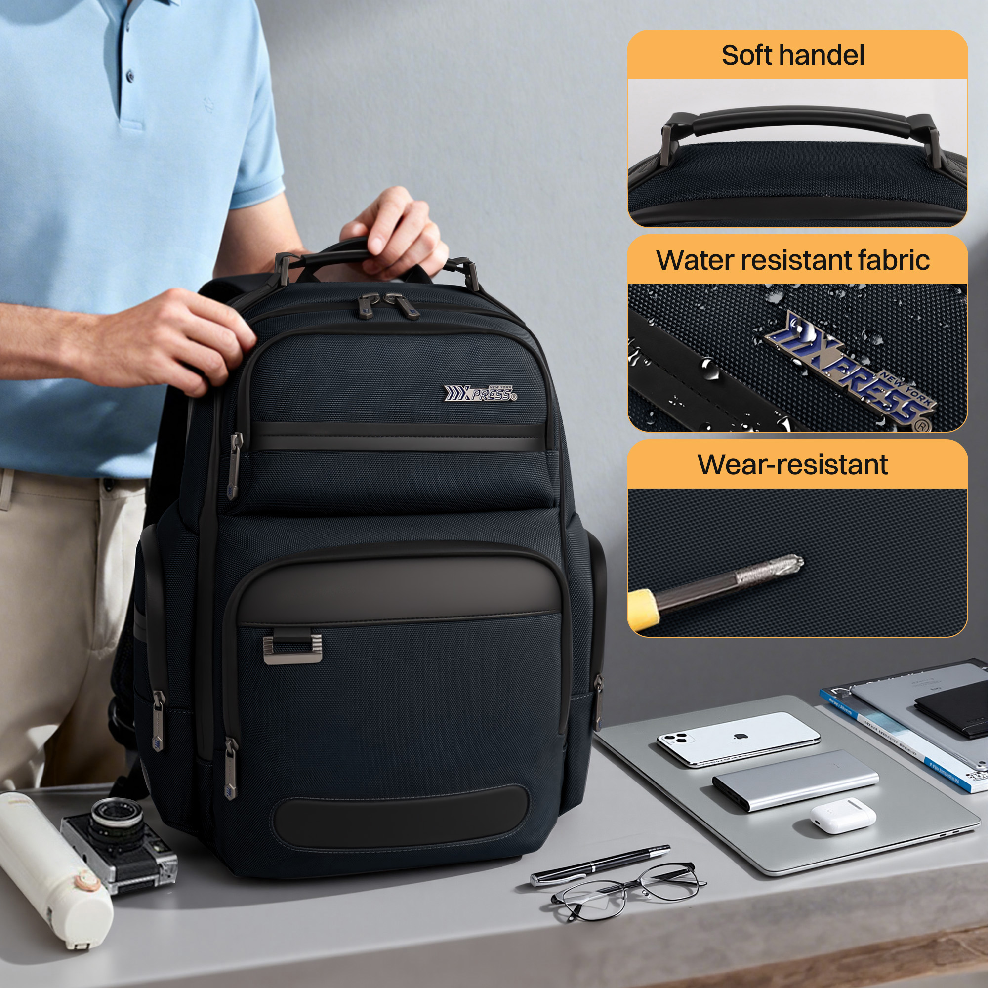 Laptop Backpack for Men Carry On Business Travel Backpack Large Casual Work Daypack Computer Bag Fits 15.6" Laptop, Blue, B00492
