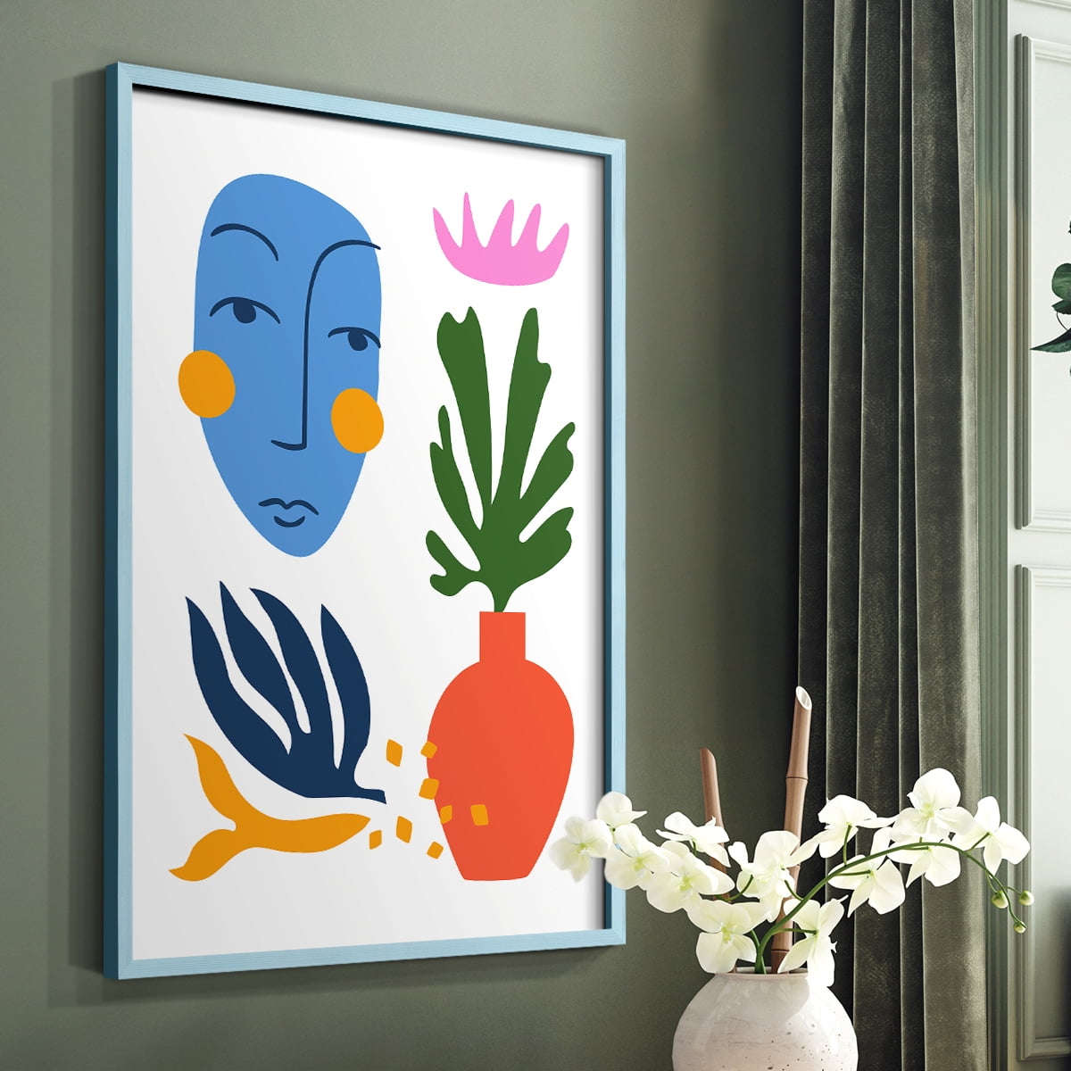 Matisse CDXLVIII in Blue Solid Wood Framed Print No Nail Hanging