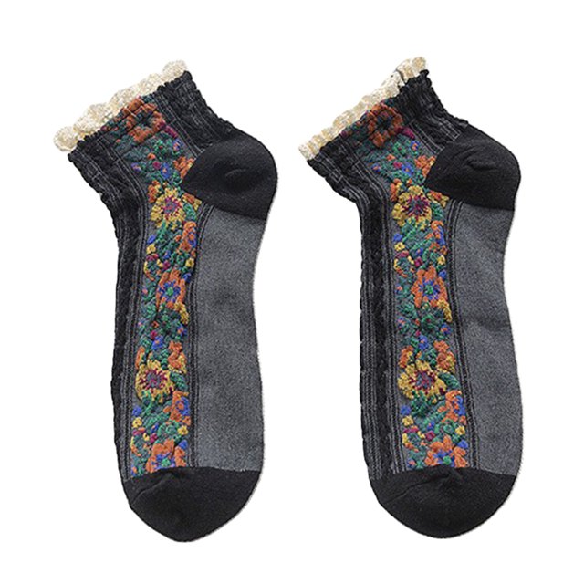 1 par de calcetines florales de para niñas, calcetines de barco con adornos de encaje de primavera, calcetería Sunnimix Calcetines Algodón Barco