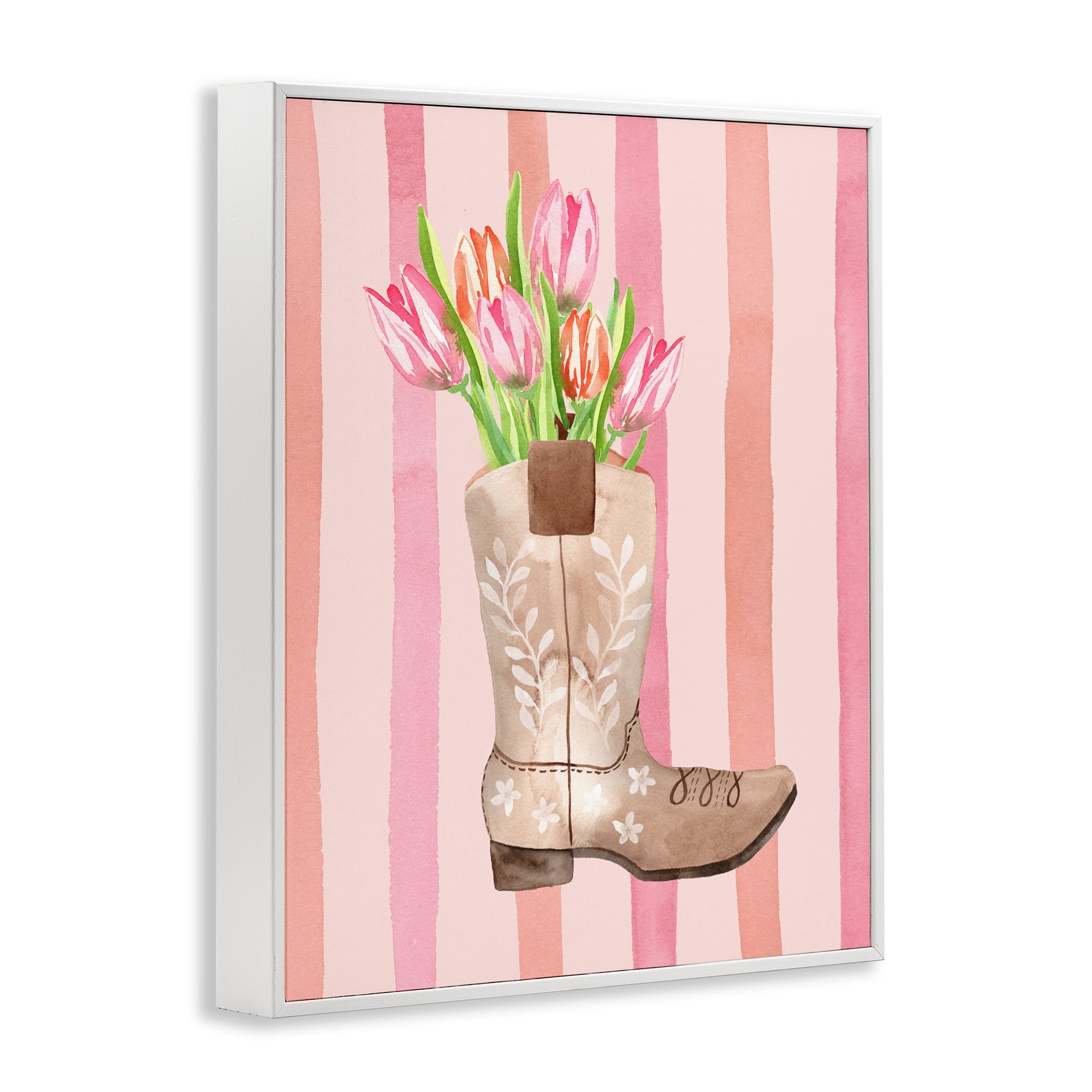 Tulip Cowgirl on Stripes White Framed Giclee Art, design by Nina Jacobs