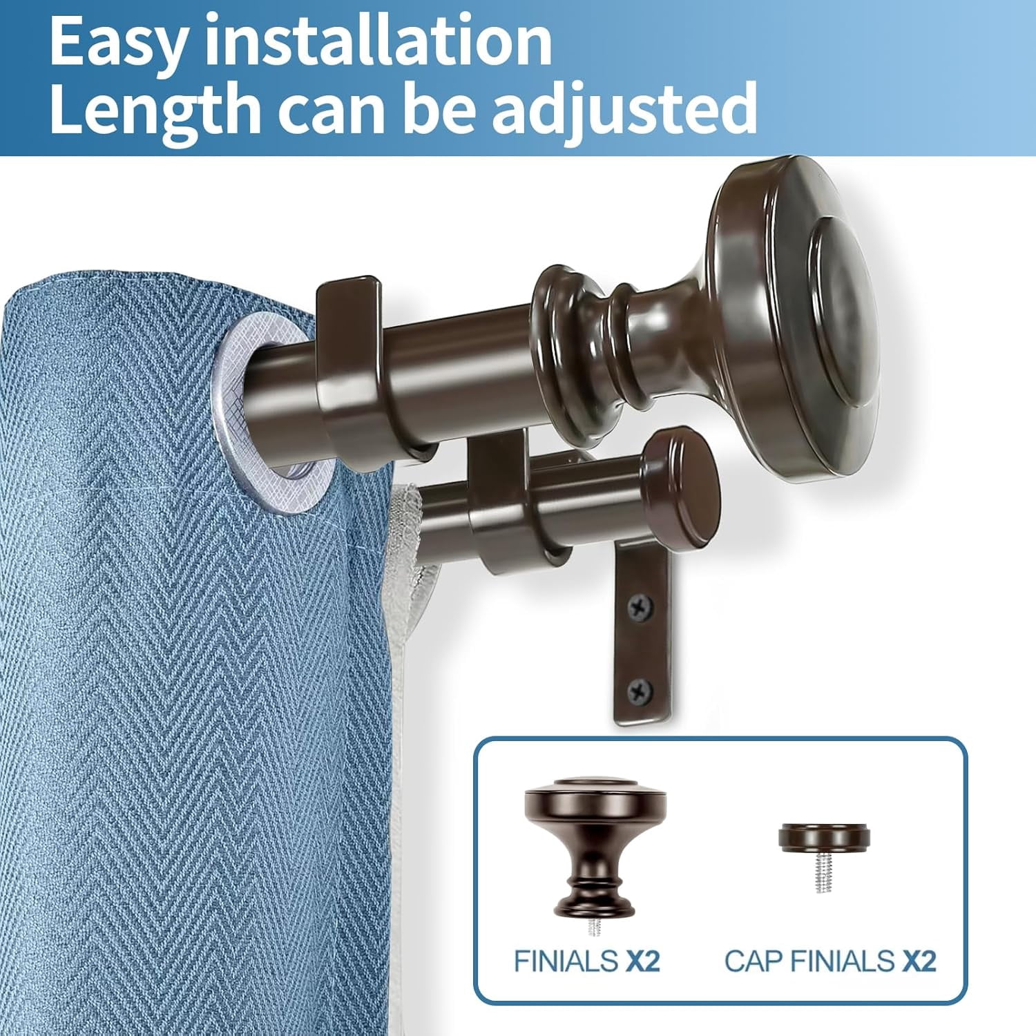 Urbanest Adjustable Double Curtain Rod Set Semplice Flat Button Finials – 1″ Front & 3/4″ Back Rod With Bronze Rod, 28–48 Inches