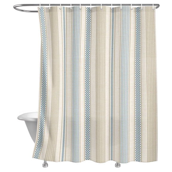 Bathroom Shower Curtain Vintage Boho Striped Waterproof Shower Curtains with Hooks, Light Blue Beige Stripe Bath Curtains Bathtub Curtain Home Decor 72x72in