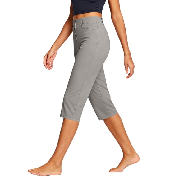 Gamivast Capri Pants for Women High Waisted Button Fly Stretchy Skinny Work Pants Business Casual Cropped Pants with Pockets Office Yoga Capris Leggings