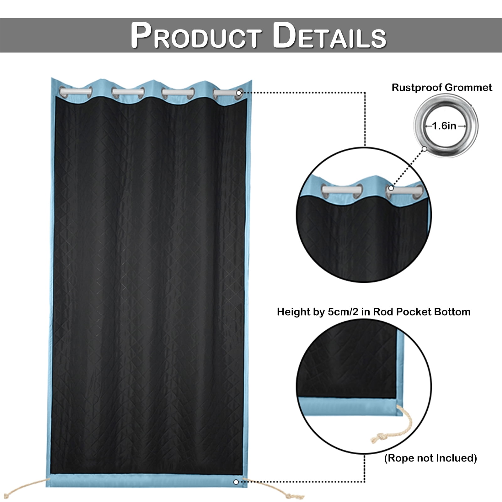Lapalife Outdoor Curtain for Winter, 100% Blackout Waterproof Windproof Quilted Heavy Duty Curtain Cold Blocking Thermal Isolate for Living Room, Bedroom, 52"x 96", 1 Panel