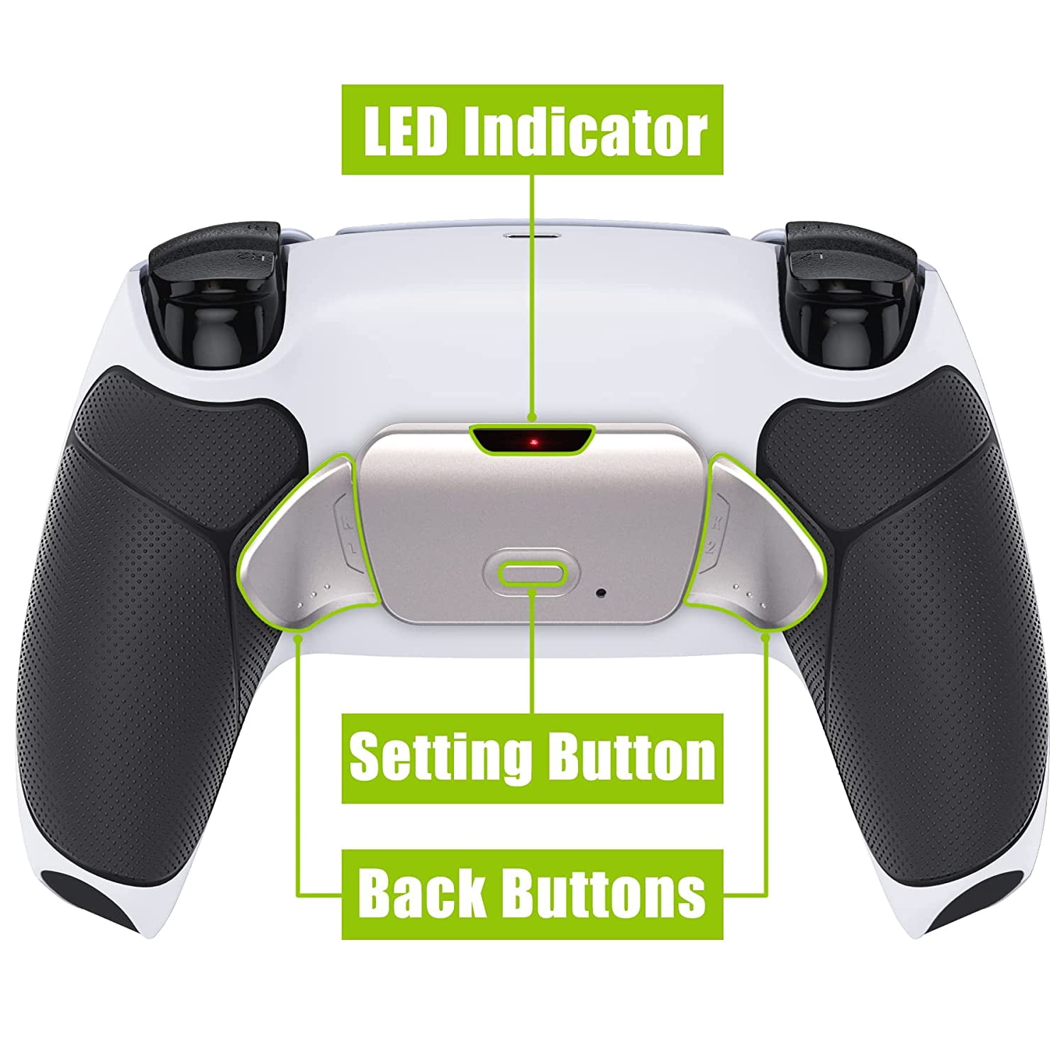 eXtremeRate Silver Real Metal Buttons Kit w/Black Rubberized Grip White Back Shell Upgraded Back Buttons for ps5 Controller BDM-030/040