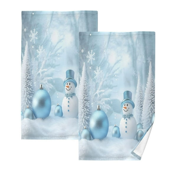 joogoo 2 PCs Hand Towels Sets Snowman in Winter Christmas Cotton Face Towel Bathroom Decorative