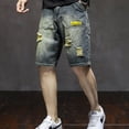 thumbnail image 4 of Pantalones cortos de mezclilla rectos de carga para hombre, bermudas, pantalones vaqueros cortos rotos para hombre, elásticos con cremallera, botones de lujo, anchos, novedad de verano, 4 of 5