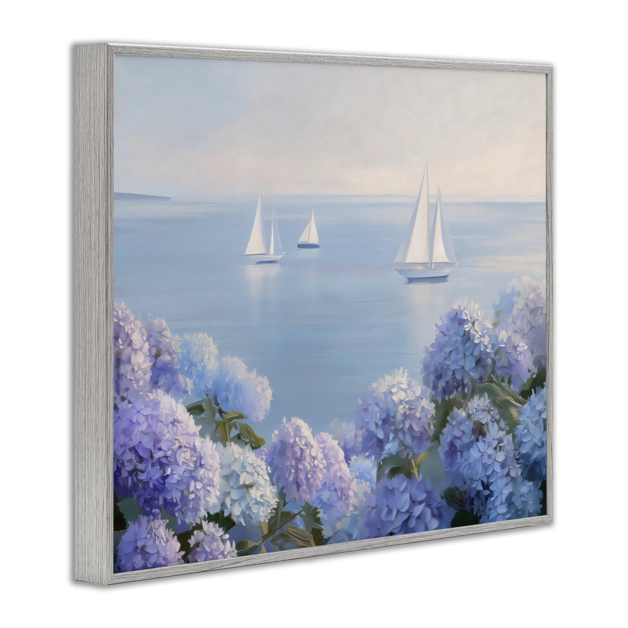Stupell Industries Sailboats & Hydrangeas at Sea Gray Framed Giclee Art, design by LSR Design Studio