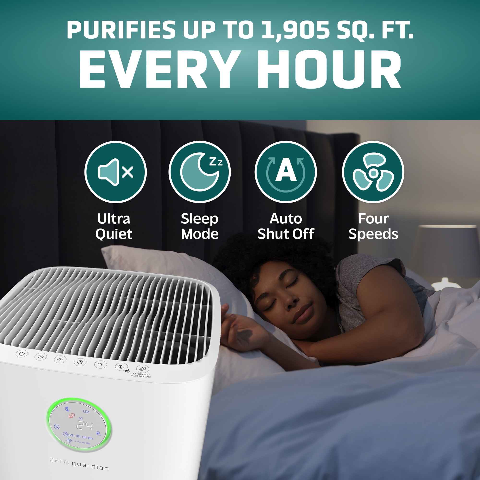 GermGuardian Air Purifier with 360-Degree HEPA, UV-C, Air Quality Monitor, 1905 Sq. ft. AC5109W