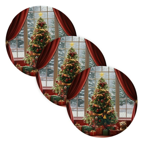BZSMCE Mats for Pots,Pans Place Christmas Tree with Gifts Simple Style Pattern Pot Mats