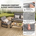thumbnail image 6 of Outdoor Patio Furniture Set 4 Pieces, Metal Patio Conversation Chair with Removable Cushions and Coffee Table, for Backyard, Porch, Poolside & Garden - Black Frame, Grey Cushion, 6 of 12