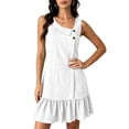 thumbnail image 4 of Women's Sleeveless Ruffle Hem Mini Dress Ribbed Textured Shift Dress Asymmetrical Neck Summer Beach Sundress Street Casual Outfit White, 4 of 6