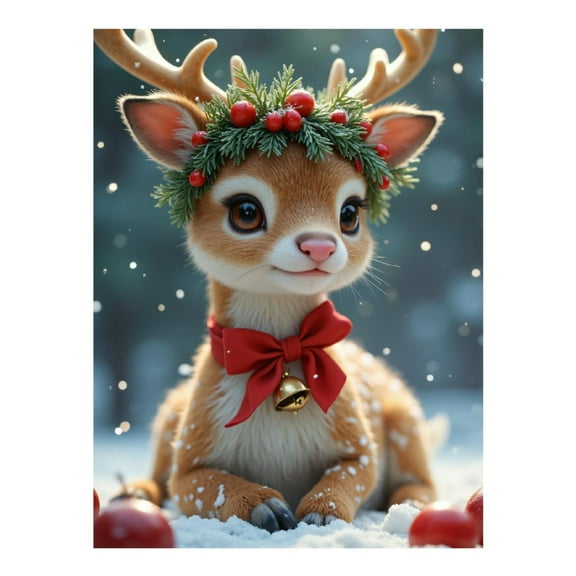 Diamond Art Kits for Adults, Cute Festive Reindeer Snowy Scene 5D Diamond Painting Kits for Adults Beginners, DIY Full Drill Diamond Painting, Gem Art and Crafts 12x16