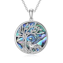 WINNICACA Tree of Life Wolf Necklace Sterling Silver with Abalone Shell Animal Pendant Jewelry Birthday Anniversary Mothers Valentines Day Gifts for Women