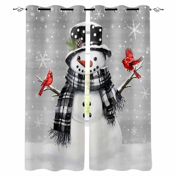 Hokiten Grey Snowman Christmas Blackout Curtains | Light Blocking Print Window Curtains, Xmas Snowflake Birds Thermal Insulated Window Drapes for Living Room Kitchen Cafe (2 Panels, 84"W x 63"L)